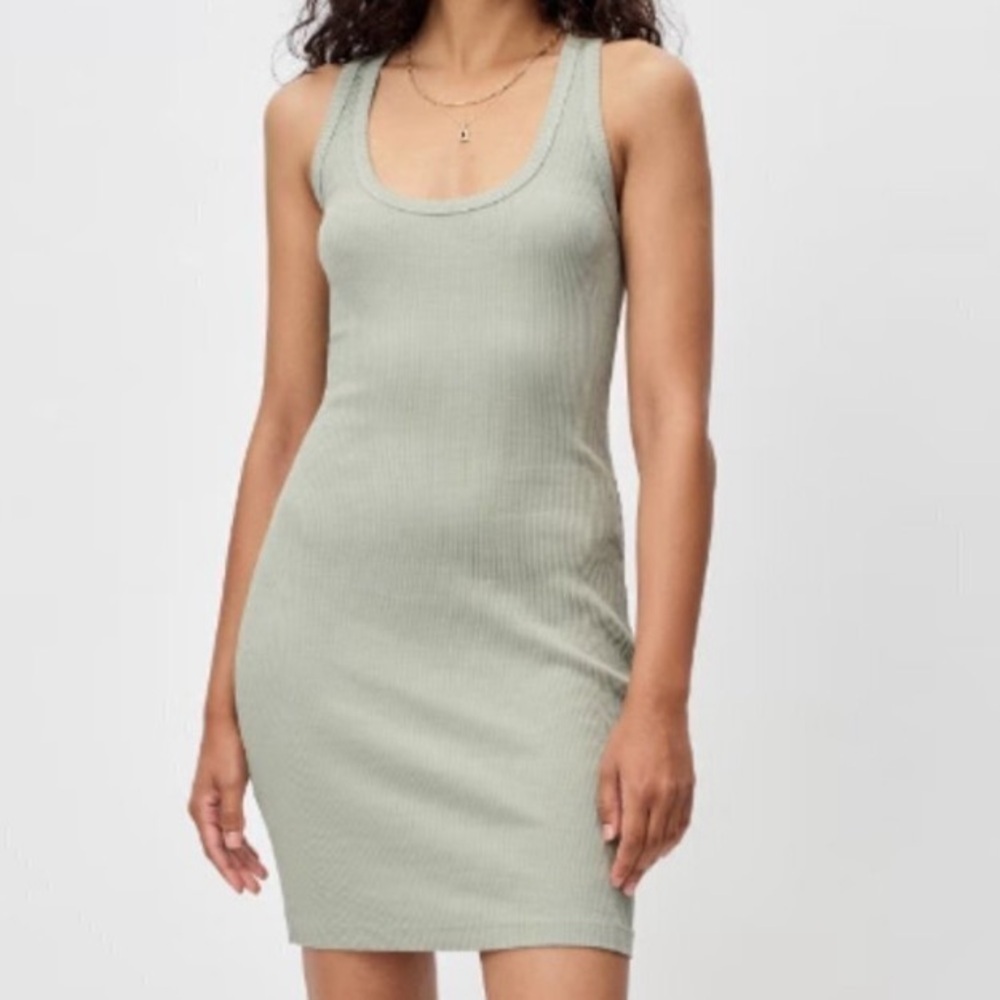 JOHN ELLIOTT cotton ribbed mini scoop neck green dress